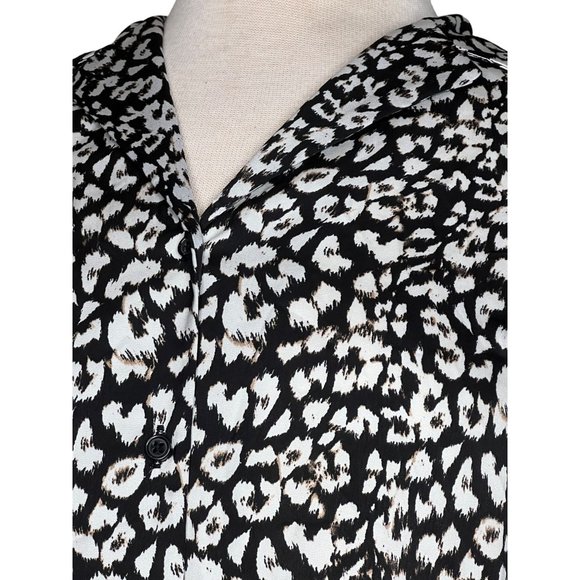 Banana Republic blouse petite XS Leopard black white long sleeve V-neck button f - Picture 8 of 14
